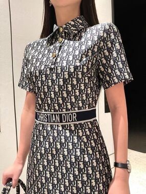 Dior Navy and Cream Logo Jacquard Mini Dress